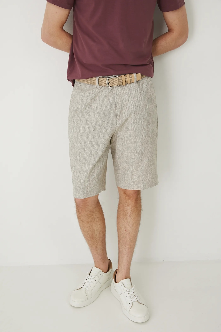 Medicine pantaloni scurți din amestec de in culoarea maro