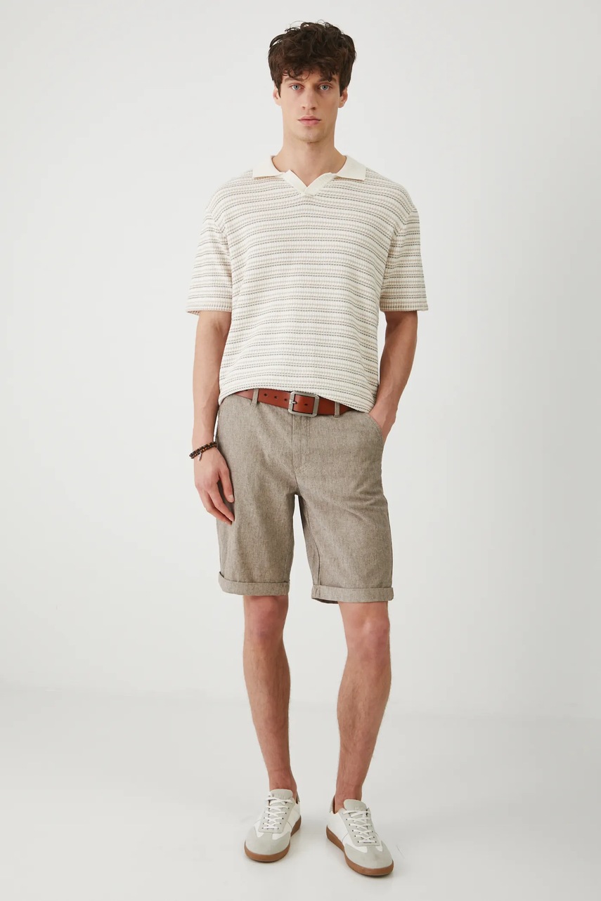 Шорты с примесью льна Medicine цвет коричневый меланж