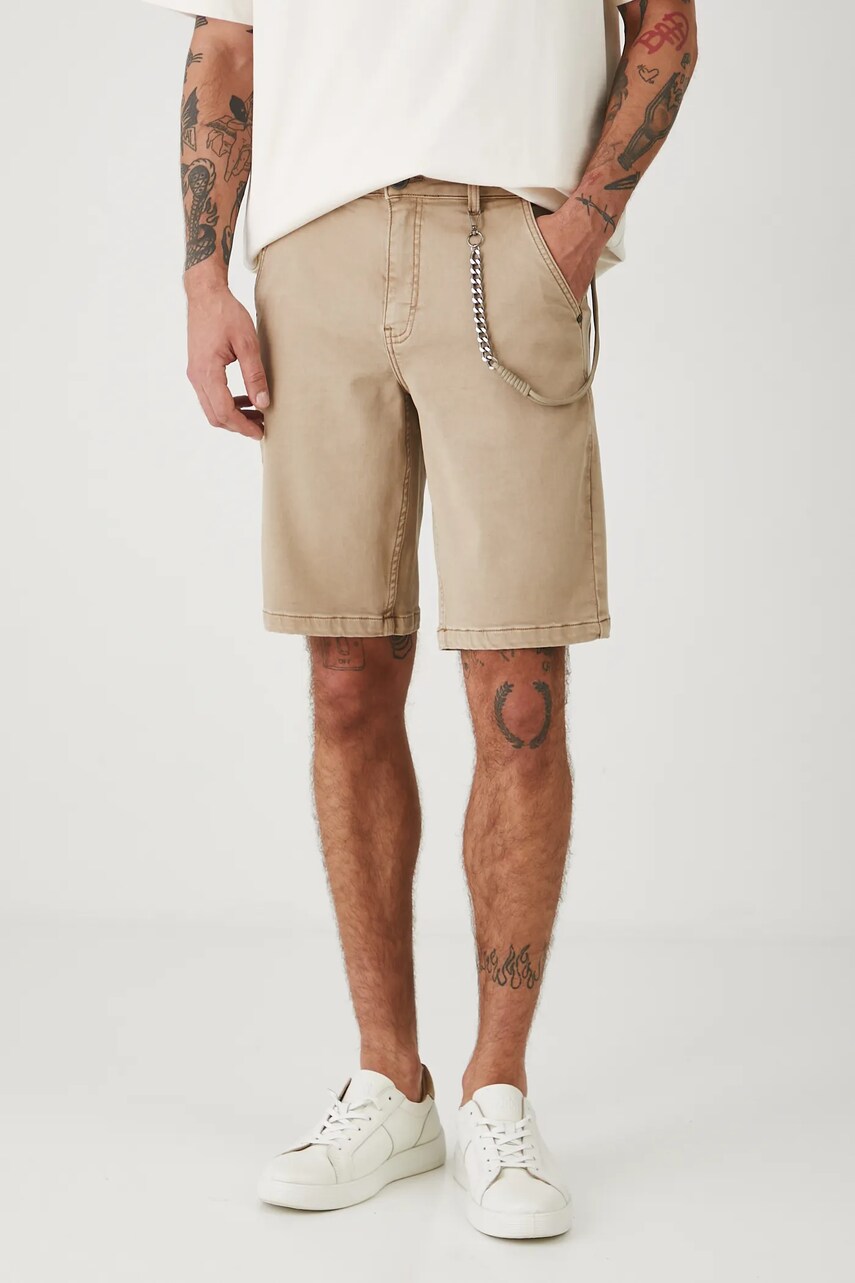 Medicine pantaloni scurti jeans barbati, culoarea bej