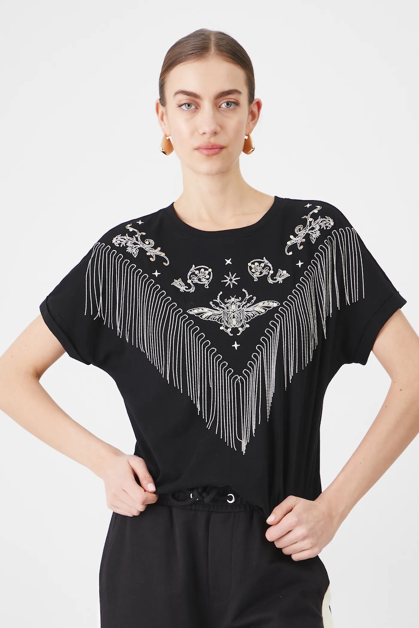 Medicine tricou din bumbac femei, culoarea negru