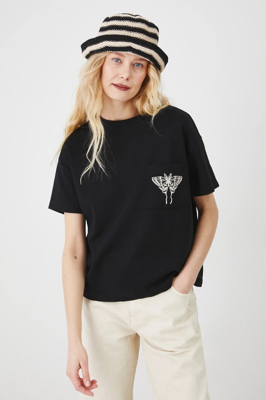 Medicine tricou din bumbac femei, culoarea negru