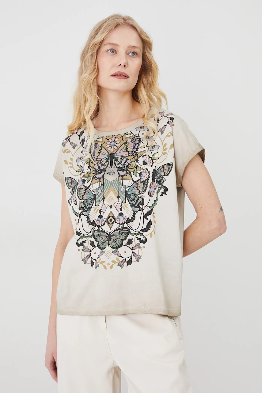 Medicine tricou din bumbac femei, culoarea bej