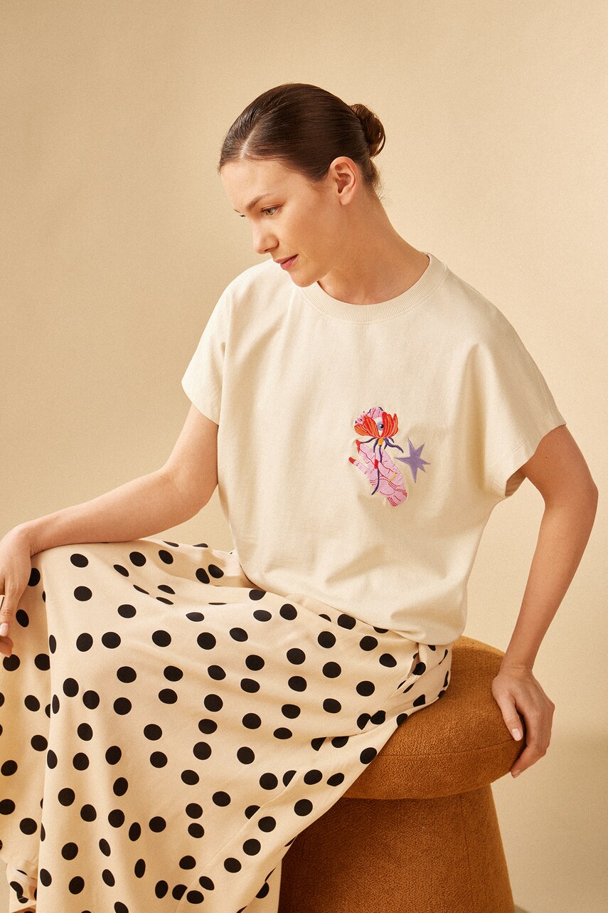 Medicine tricou din bumbac femei, culoarea bej