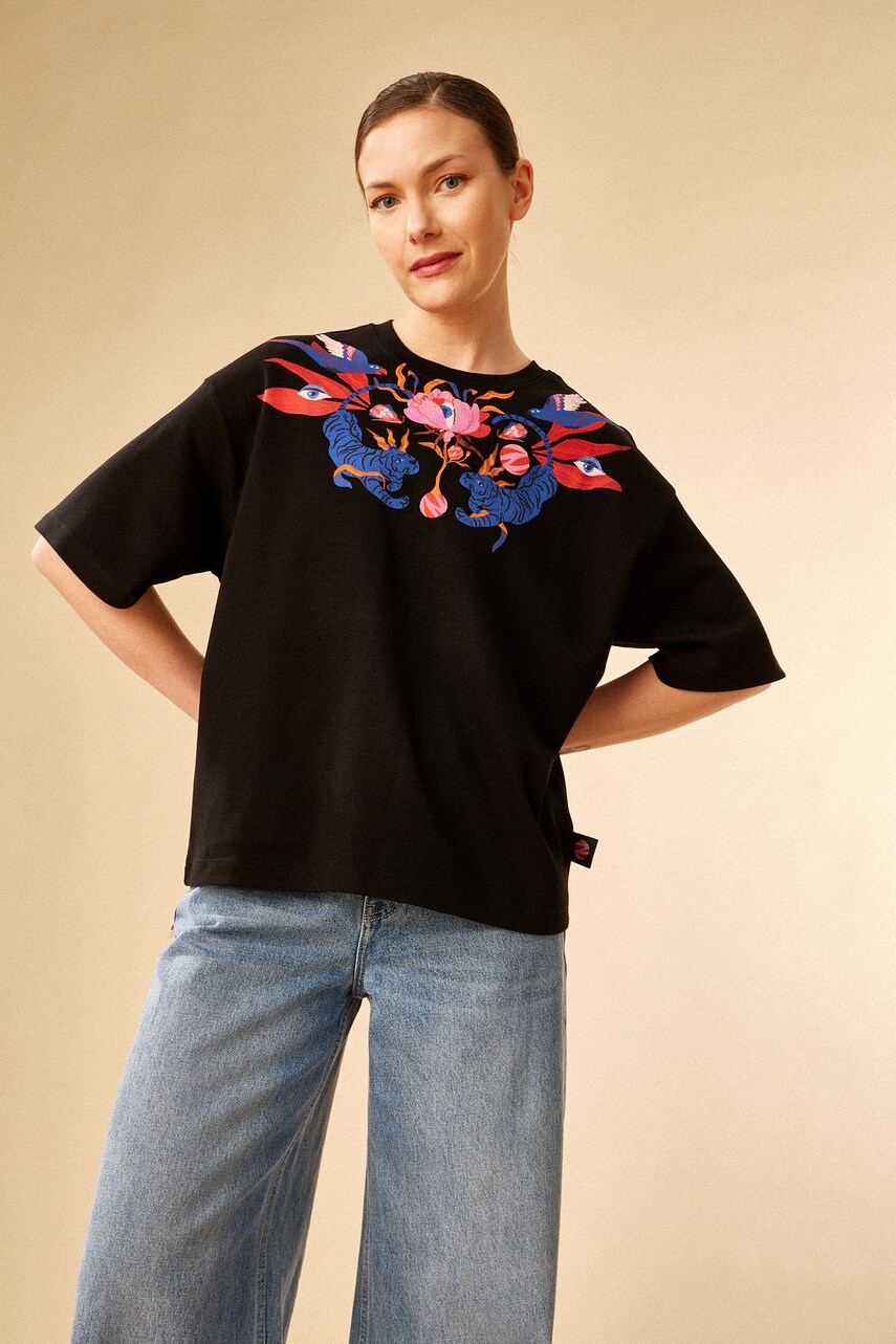 Medicine tricou din bumbac femei, culoarea negru