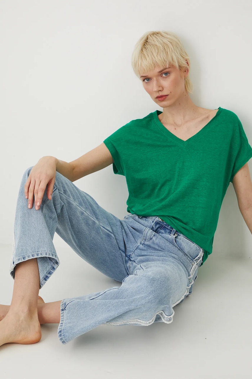 Medicine tricou de in femei, culoarea verde