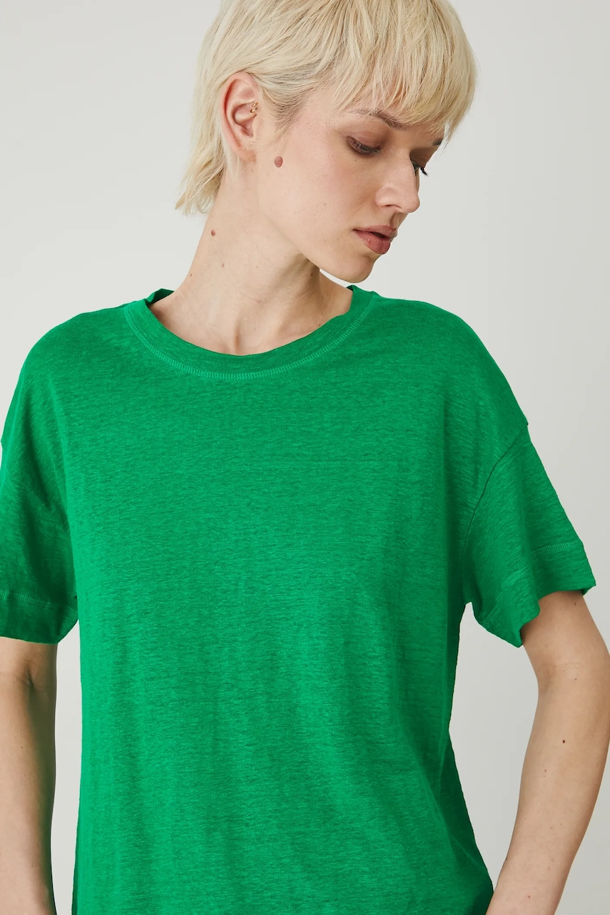 Medicine tricou de in femei, culoarea verde