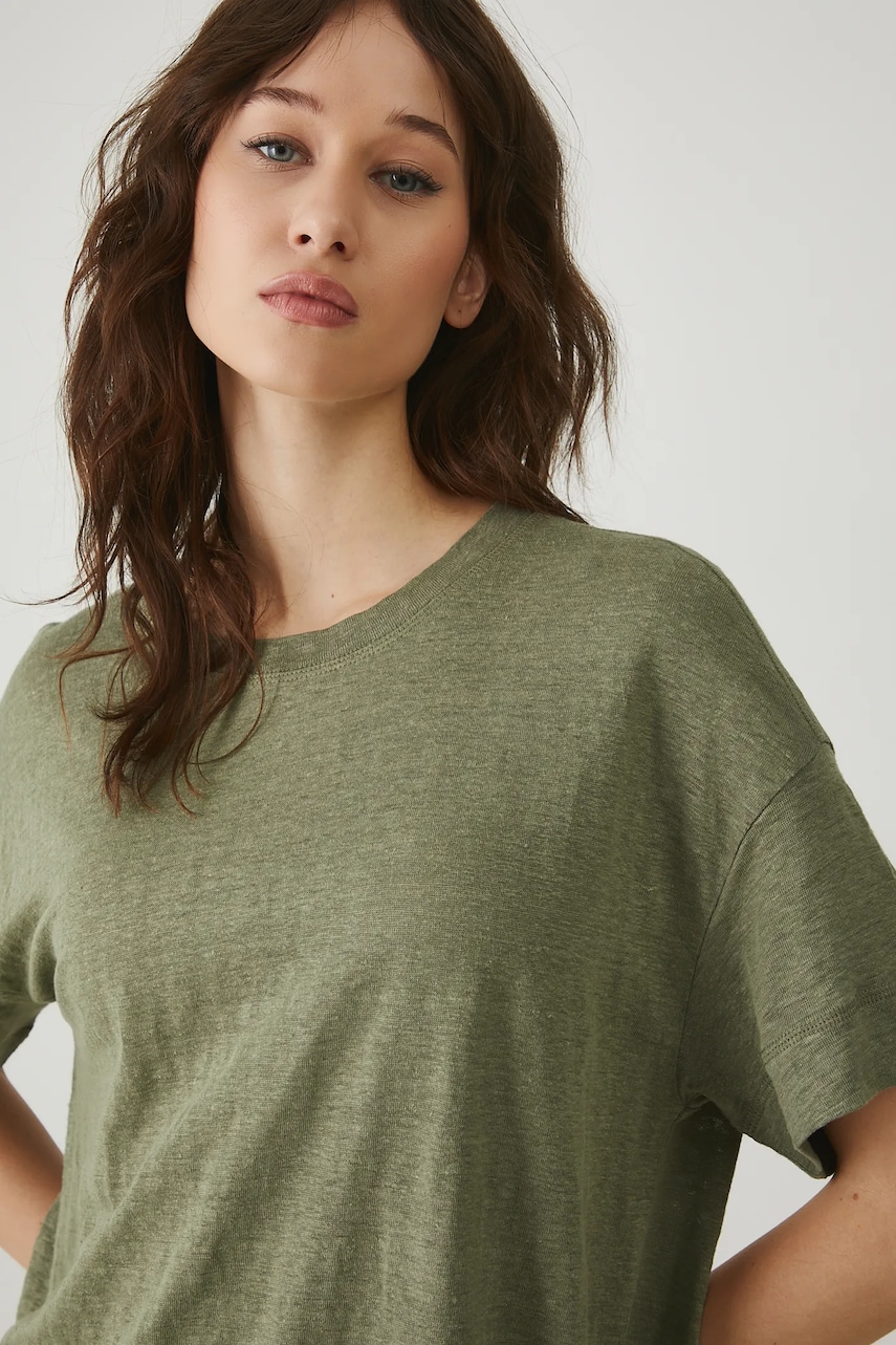 Medicine tricou de in femei, culoarea verde