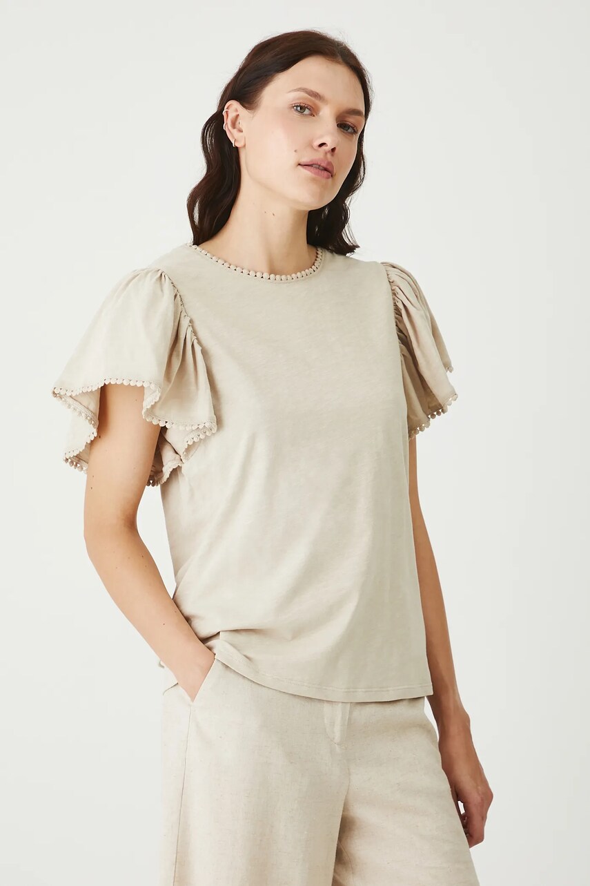 Medicine tricou din bumbac culoarea bej, cu spate descoperit