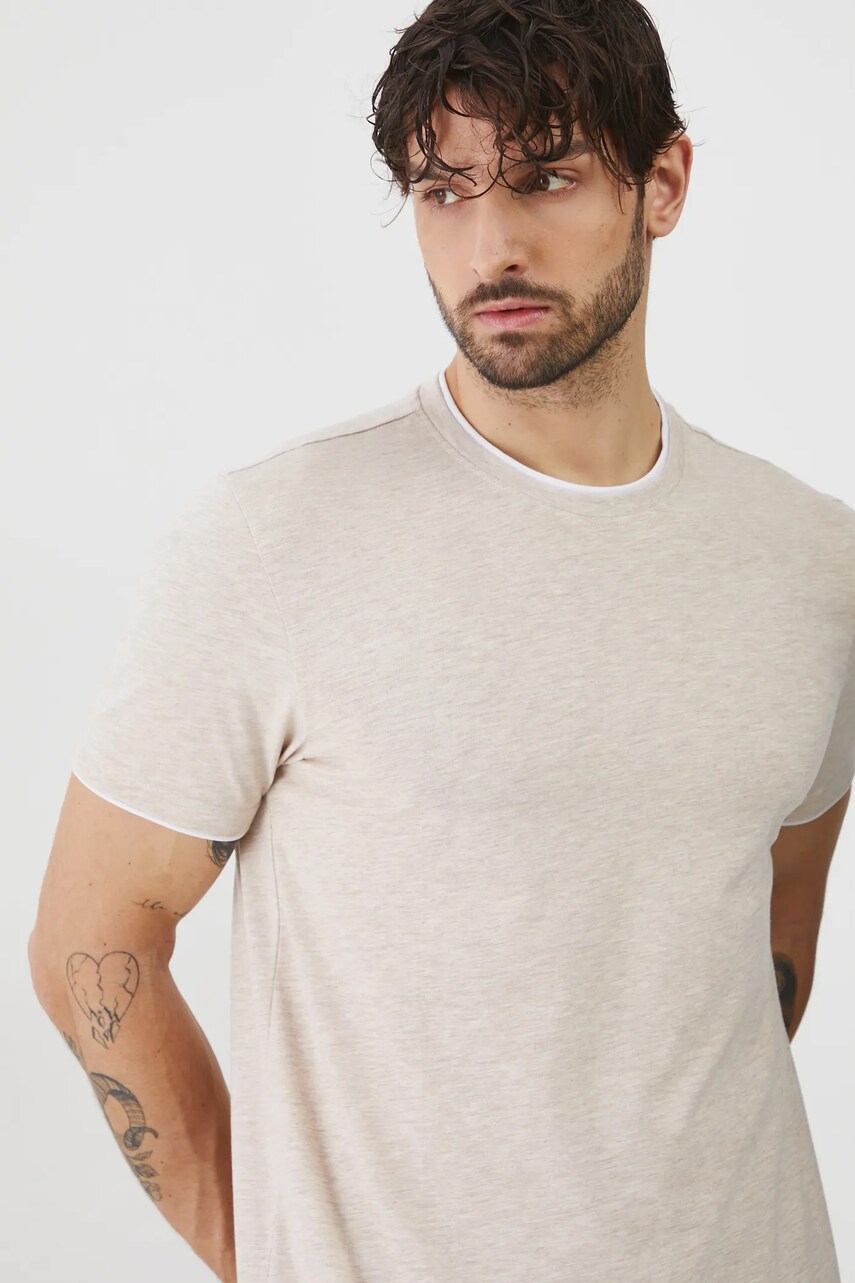 Medicine tricou barbati, culoarea bej, melanj