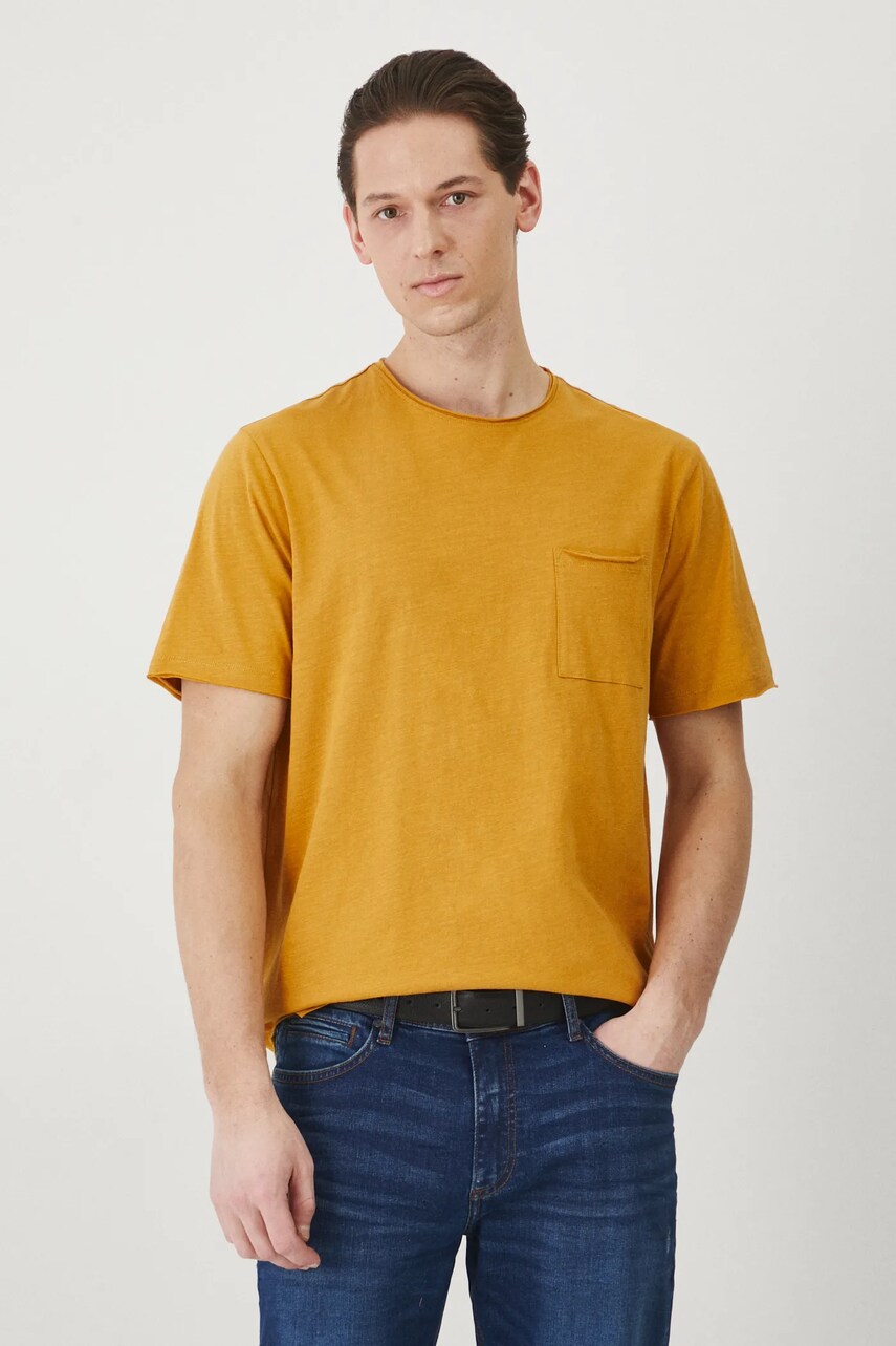 Medicine tricou din bumbac barbati, culoarea maro, neted