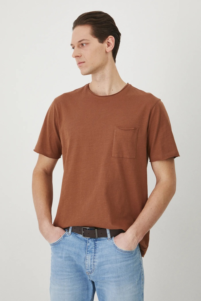 Medicine tricou din bumbac barbati, culoarea maro, neted