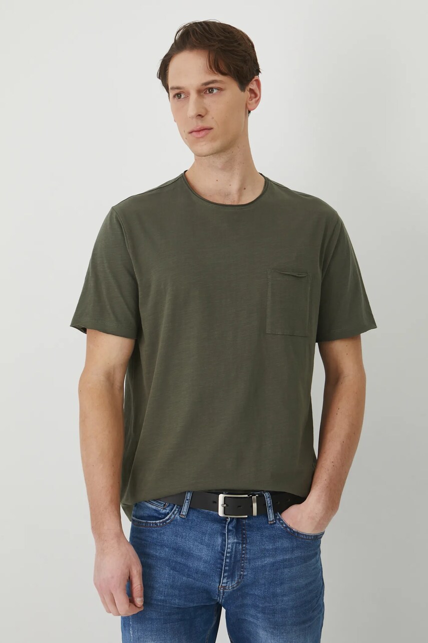 Medicine tricou din bumbac barbati, culoarea verde, neted