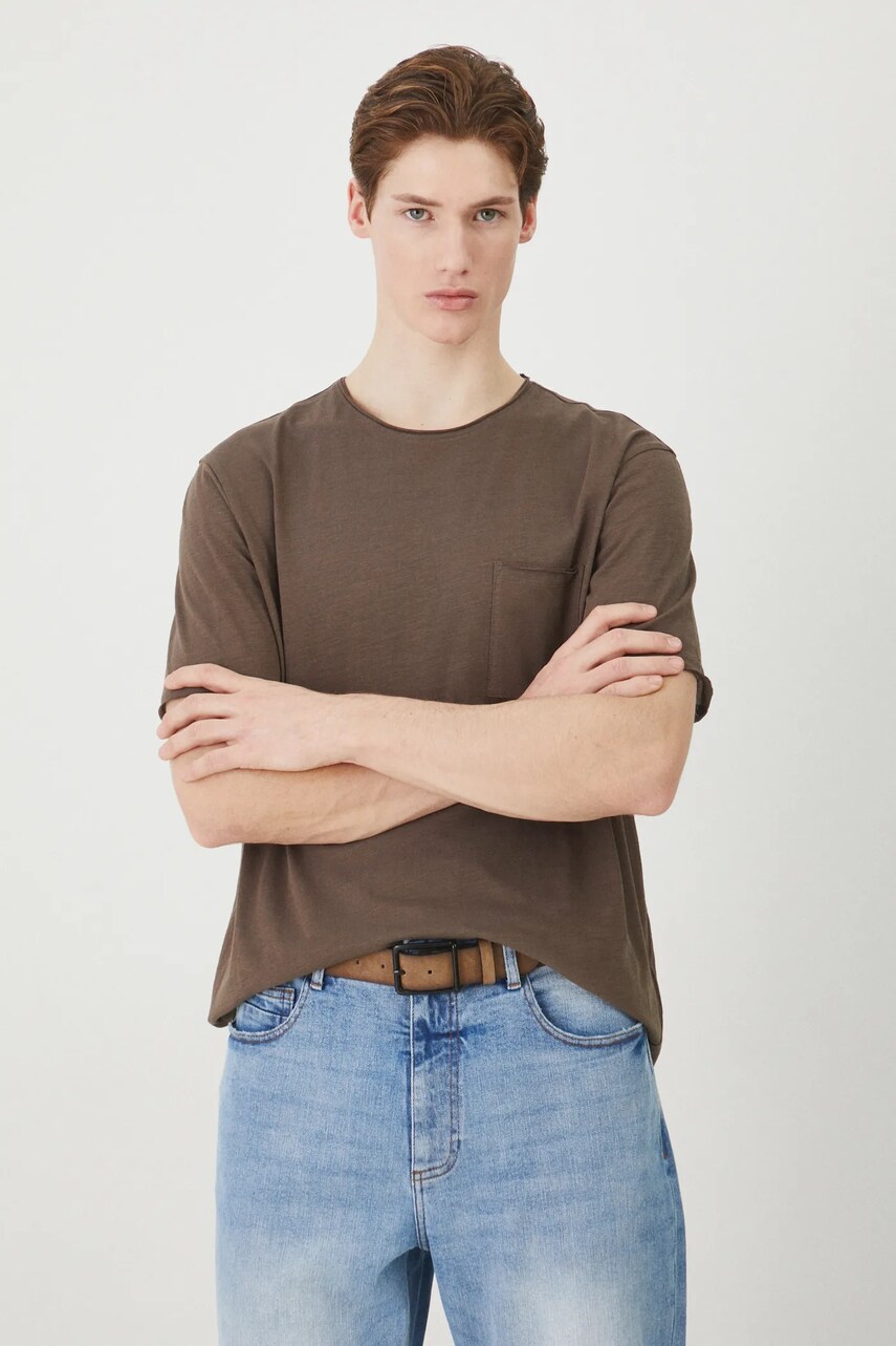 Medicine tricou din bumbac barbati, culoarea maro, neted