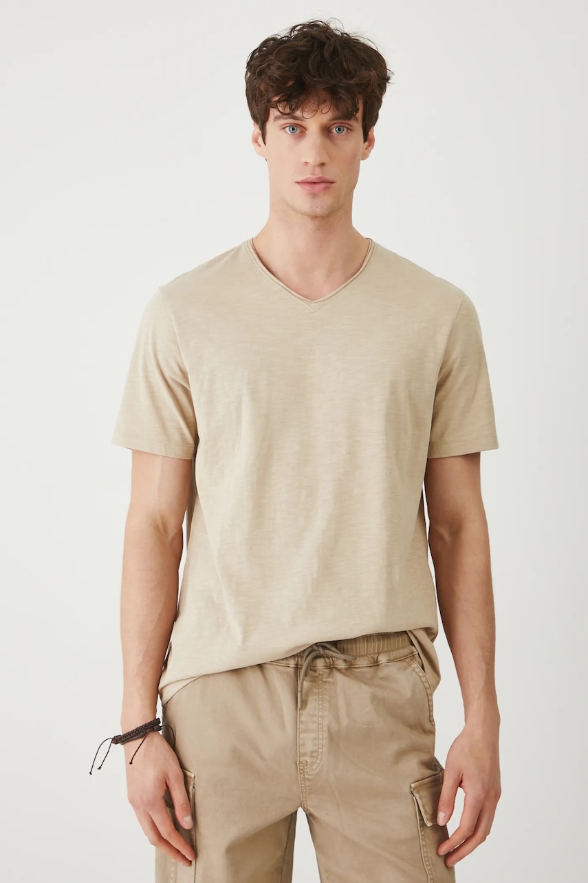 Medicine tricou din bumbac culoarea bej, neted