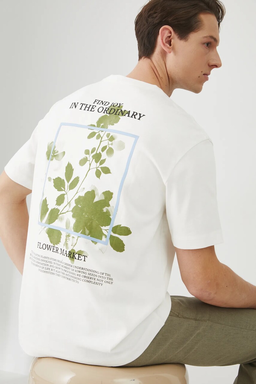 Medicine tricou din bumbac barbati, culoarea bej, cu imprimeu