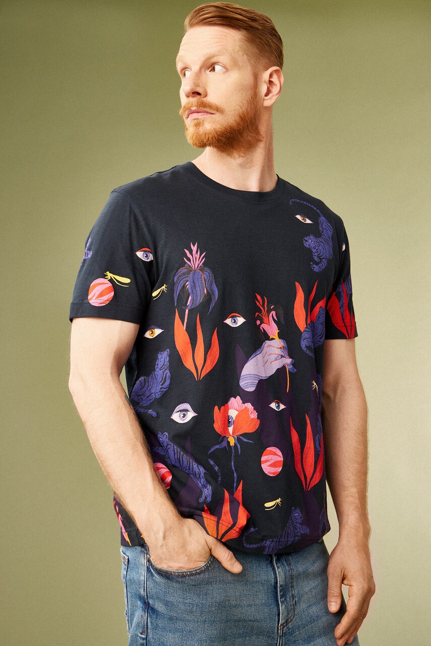 Medicine tricou din bumbac barbati, culoarea albastru marin, modelator