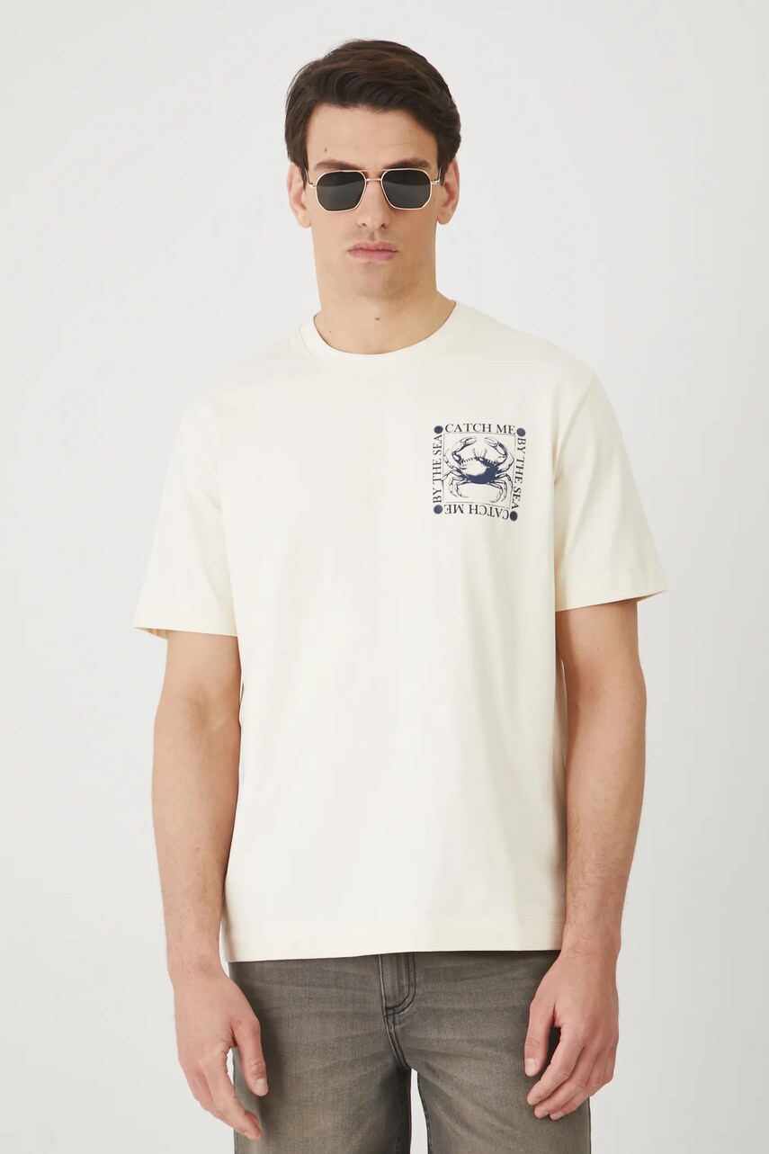 Medicine tricou din bumbac barbati, culoarea bej, cu imprimeu