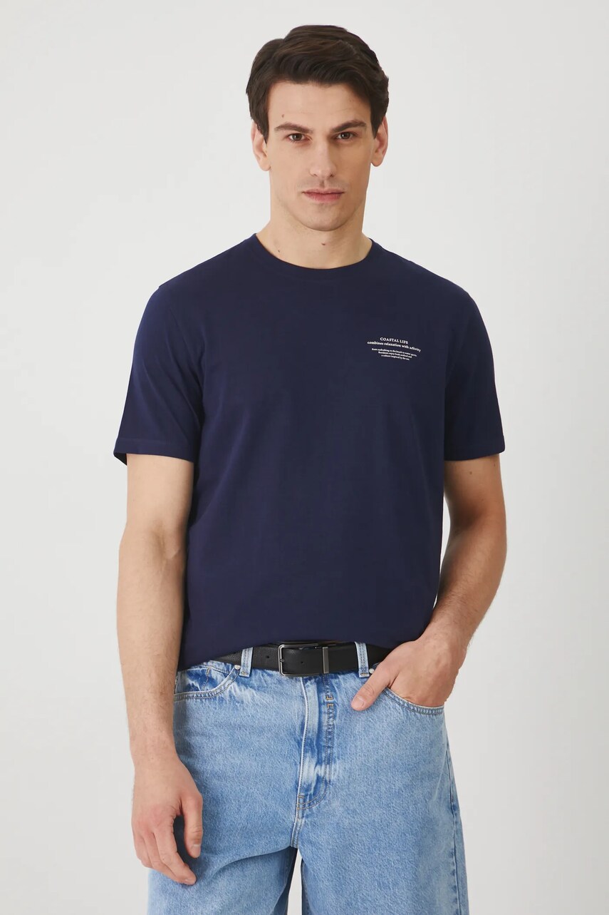Medicine tricou din bumbac culoarea albastru marin, cu imprimeu