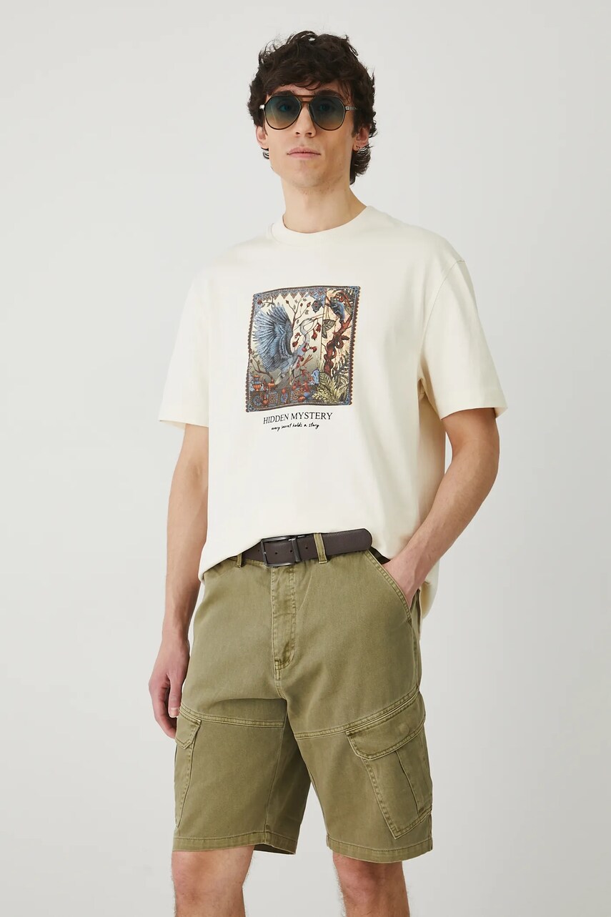 Medicine tricou din bumbac culoarea bej, cu imprimeu