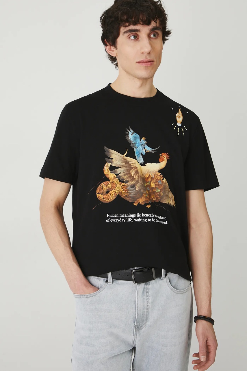 Хлопковая футболка цвет чёрный с принтом