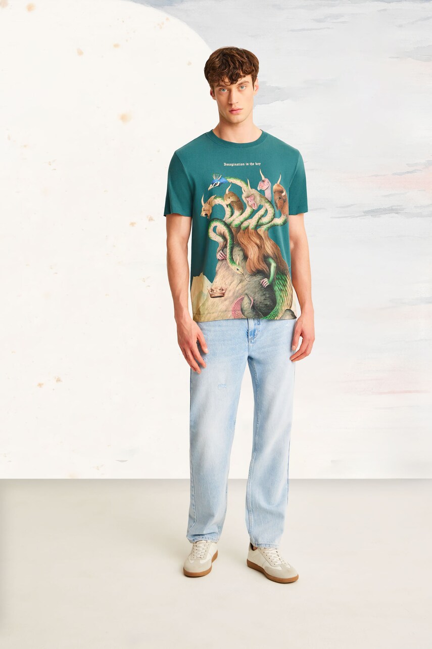 tricou din bumbac culoarea verde, cu imprimeu