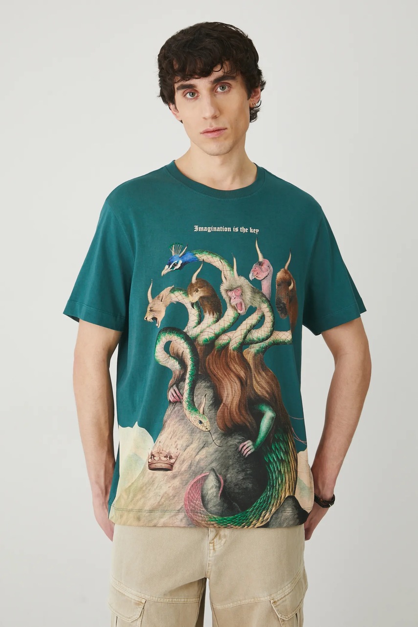 Хлопковая футболка Medicine цвет зелёный с принтом