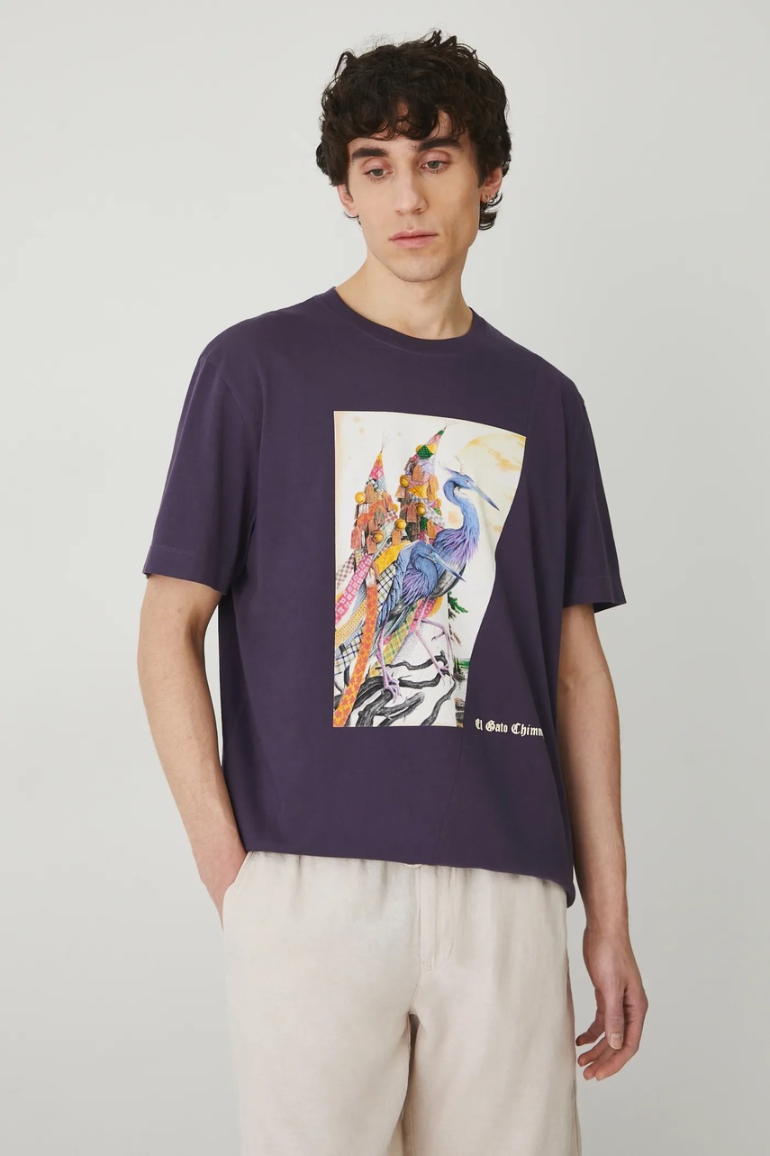 Хлопковая футболка цвет фиолетовый с принтом