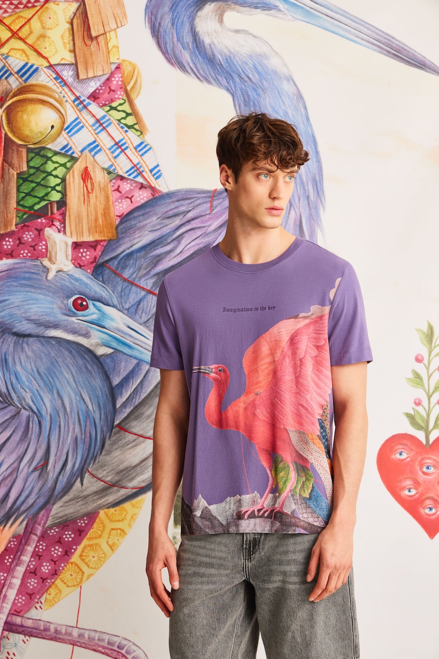 tricou din bumbac culoarea violet, cu imprimeu