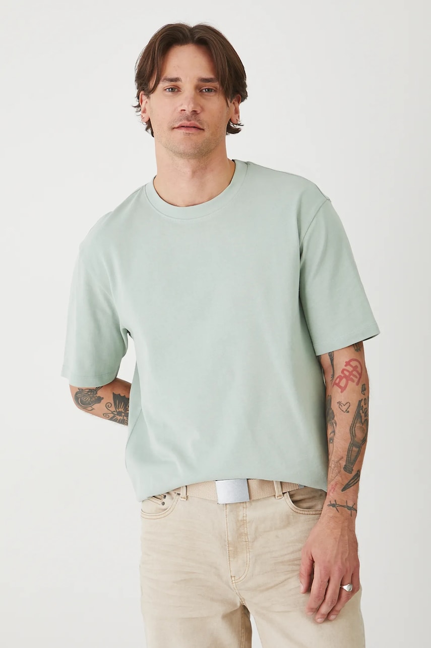 Medicine tricou din bumbac culoarea turcoaz, neted