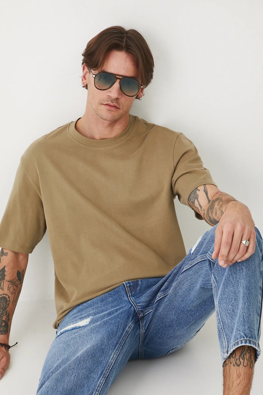 Medicine tricou din bumbac culoarea verde, neted