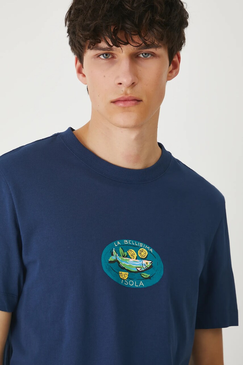 Medicine tricou din bumbac culoarea albastru marin, cu imprimeu