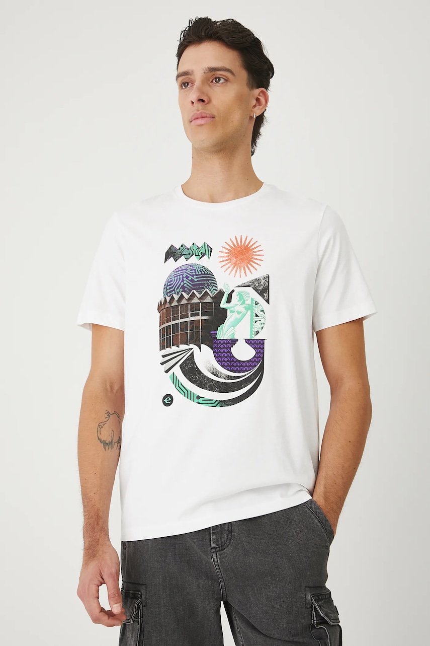 Medicine Tricou din bumbac alb barbatesc cu imprimeu