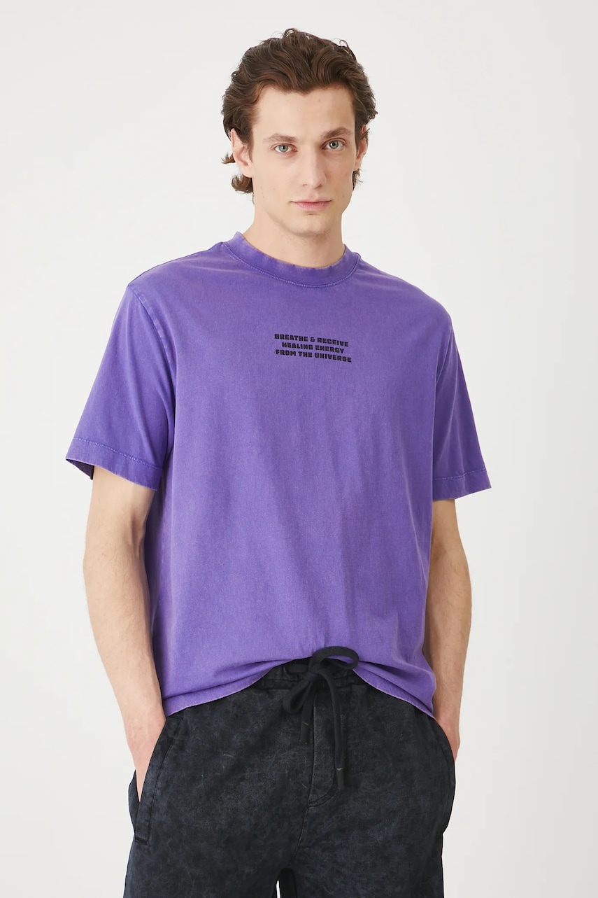 Medicine tricou din bumbac culoarea violet, cu imprimeu