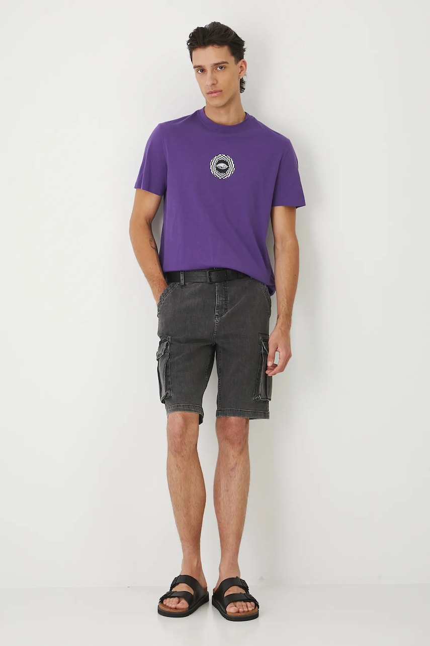 Medicine tricou de bumbac violet bărbătesc cu imprimeu