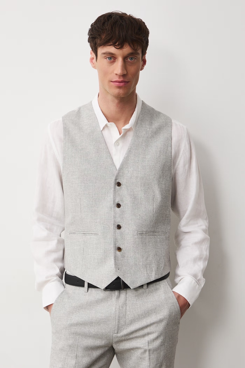 Medicine Medicine μονόπετο γιλέκο ανδρικό με πρόσμιξη λινού