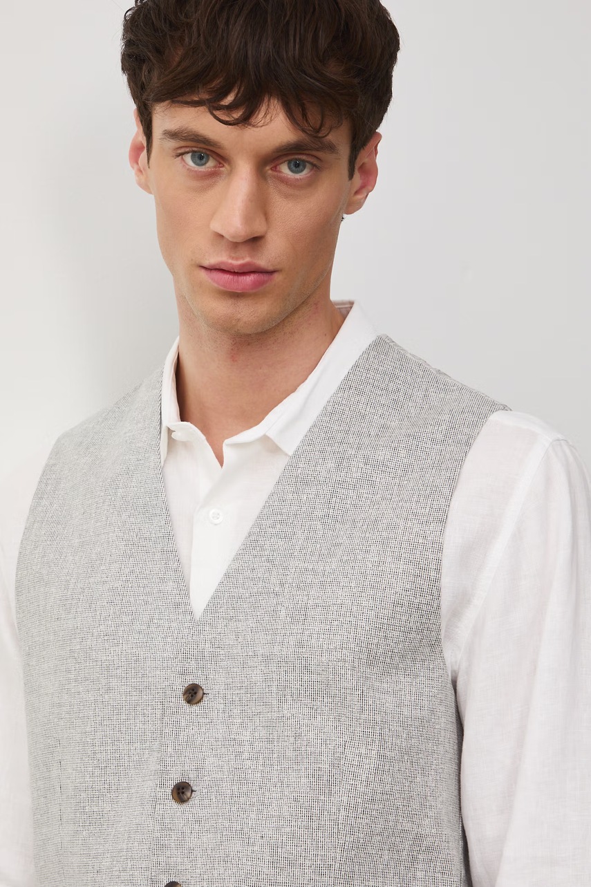 Medicine μονόπετο γιλέκο ανδρικό με πρόσμιξη λινού φωτογραφία