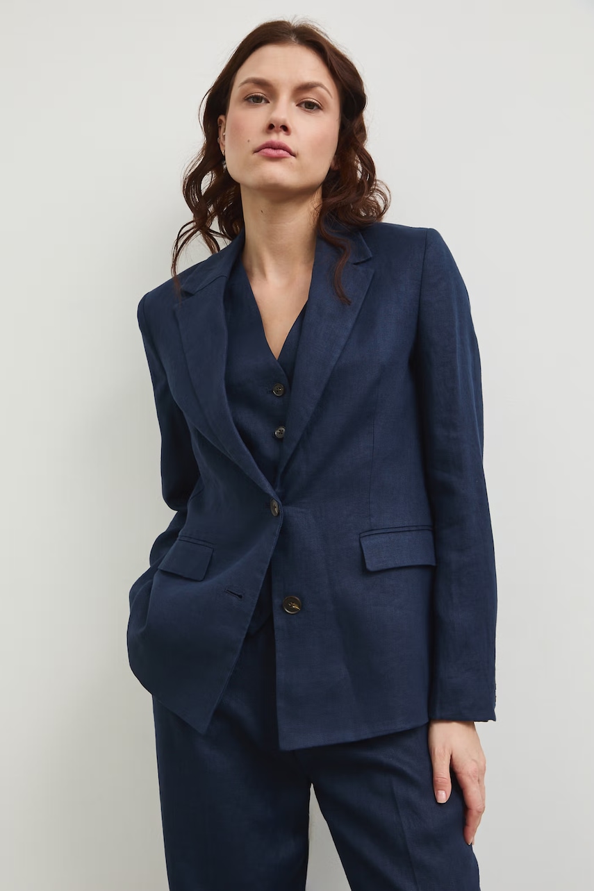 Medicine sacou cu un singur rând de nasturi pentru femei, din in