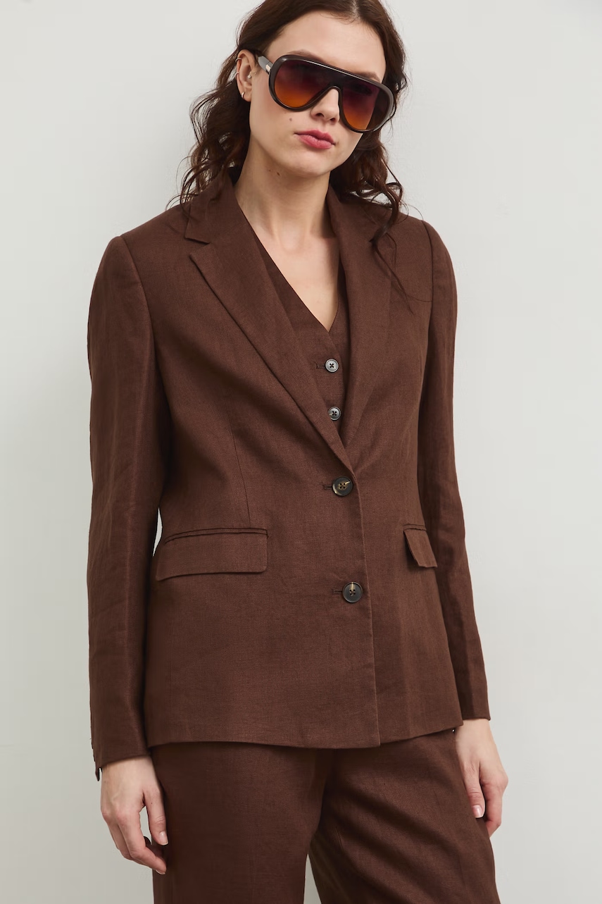 Medicine sacou cu un singur rând de nasturi pentru femei, din in