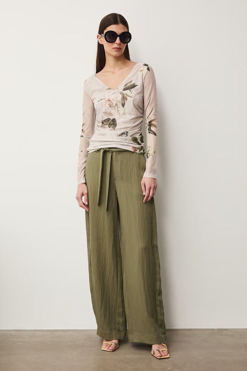 Medicine spodnie wide leg damskie zielone regular waist