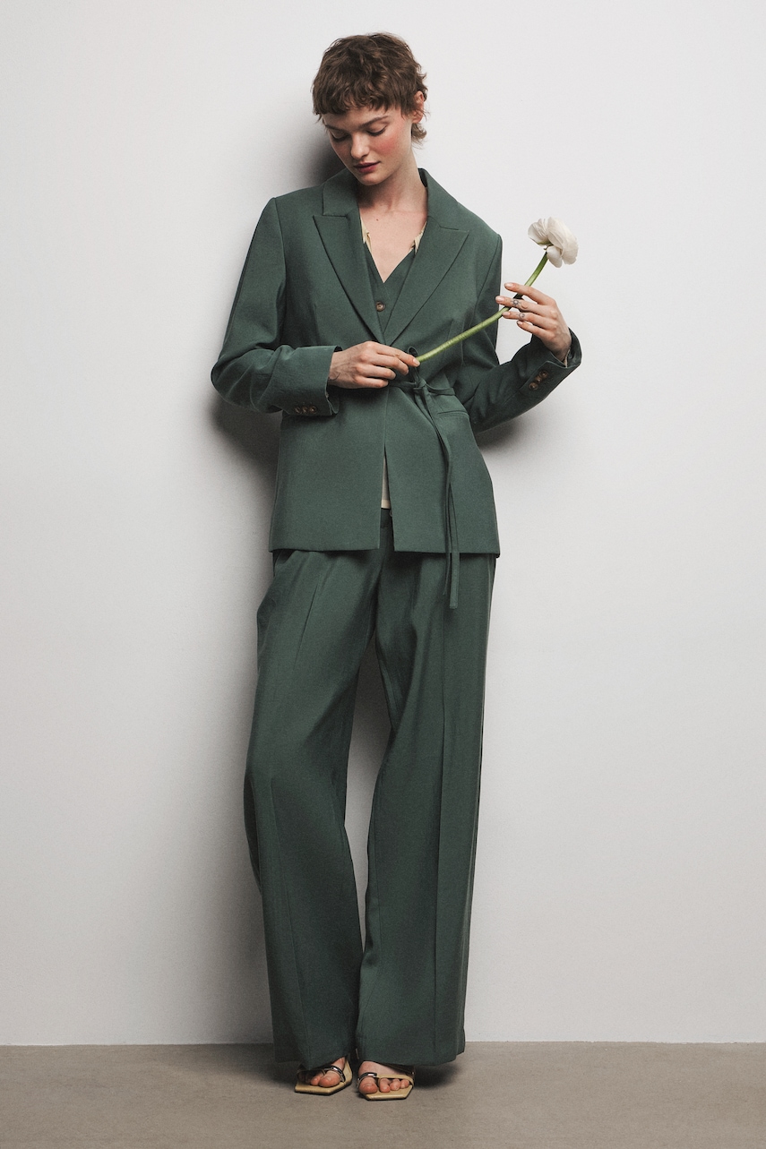 Medicine spodnie wide leg damskie z wiskozą zielone high waist