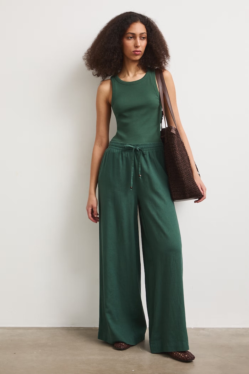 Medicine παντελόνι wide leg Γυναικείο με λινό