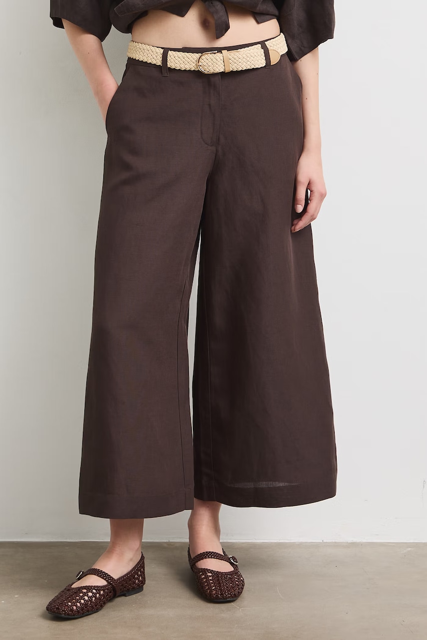 Medicine kalhoty culottes dámské s příměsí lnu hnědé
