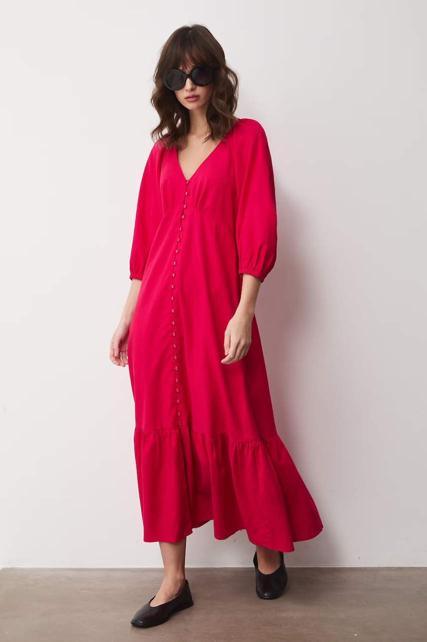 Medicine φόρεμα flared με πρόσμιξη λινού RS26-SUD071 ροζ S,XS,XL,M,L