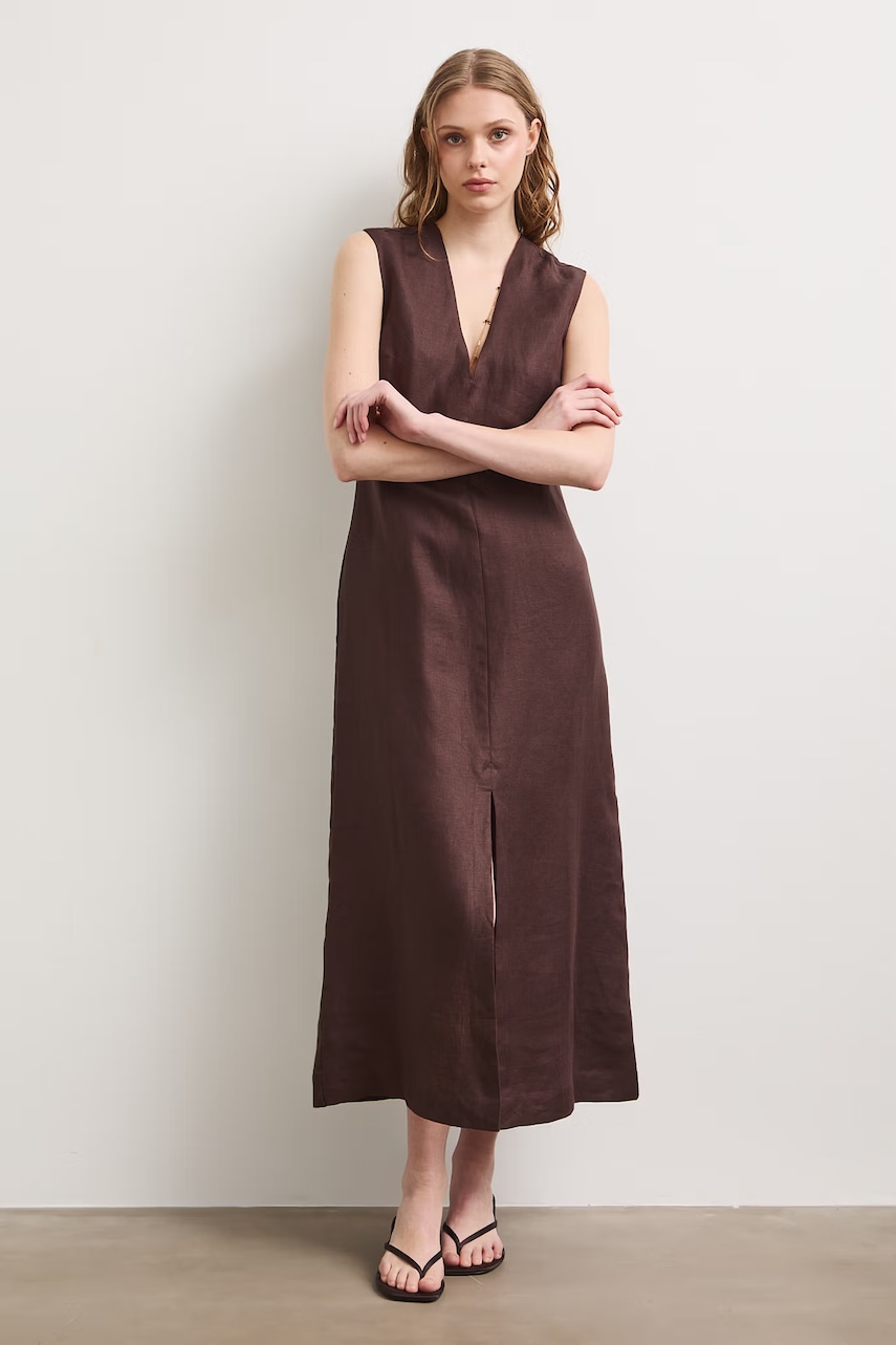 Medicine φόρεμα λινό RS26-SUD901 καφέ S,XL,L,XS,M