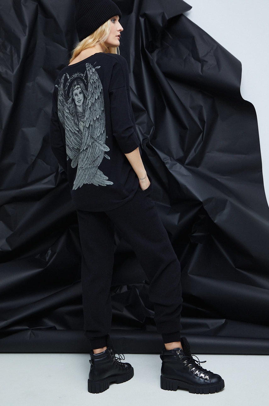 

Памучна блуза с дълги ръкави Medicine в черно, Черен