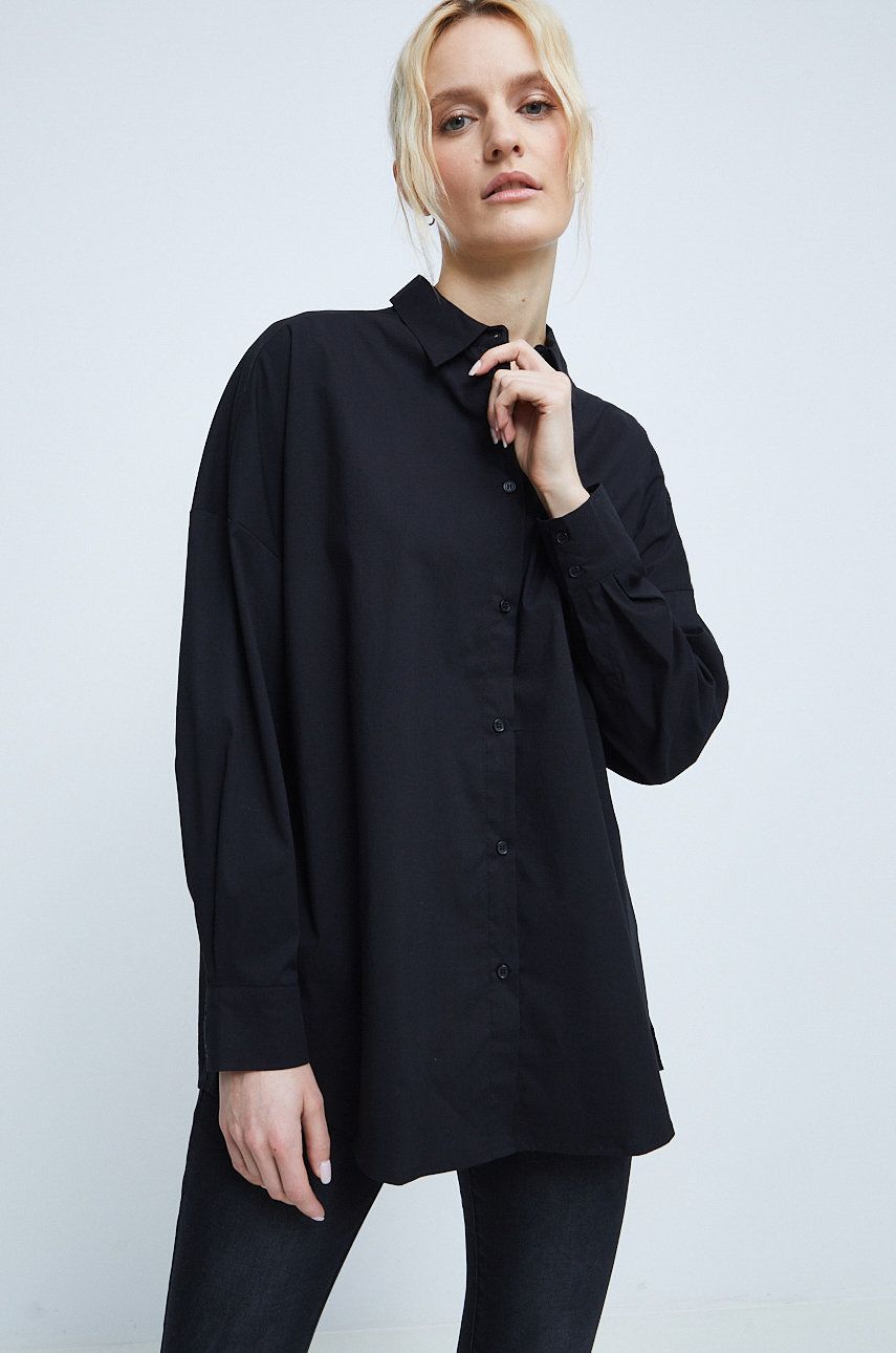 Medicine camasa femei, culoarea negru, cu guler clasic, relaxed answear.ro imagine megaplaza.ro