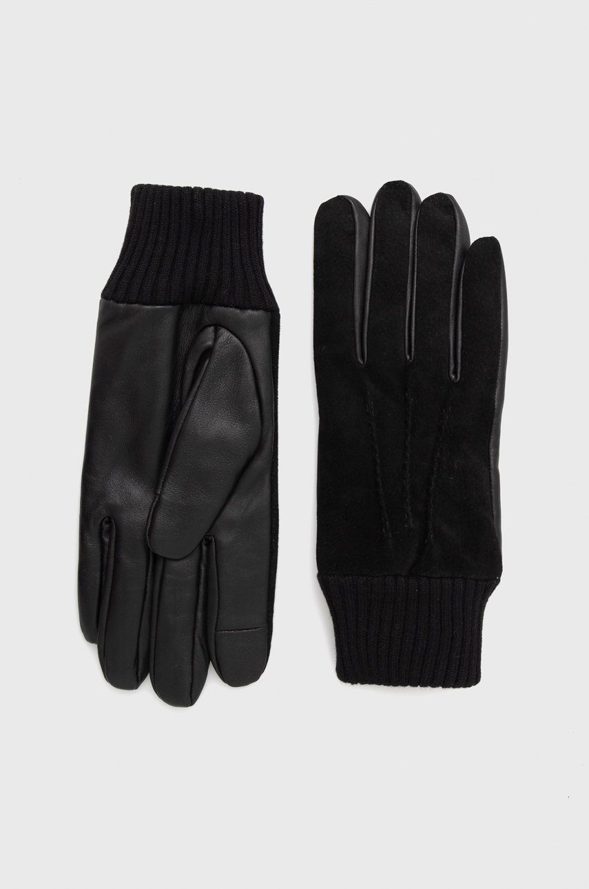 Semišové rukavice Medicine pánské, černá barva - černá -  Hlavní materiál: 100% Semišová kůže