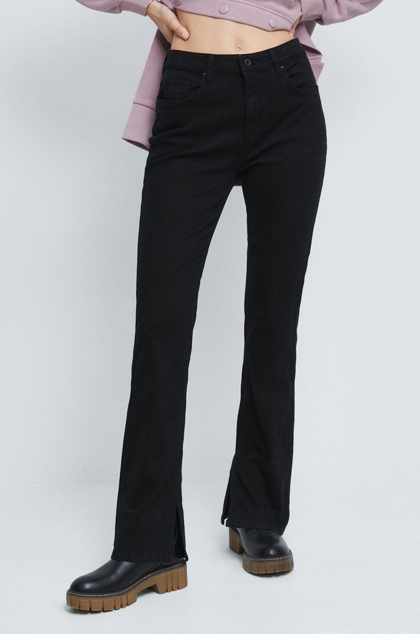 Medicine pantaloni femei, culoarea negru, evazati, high waist