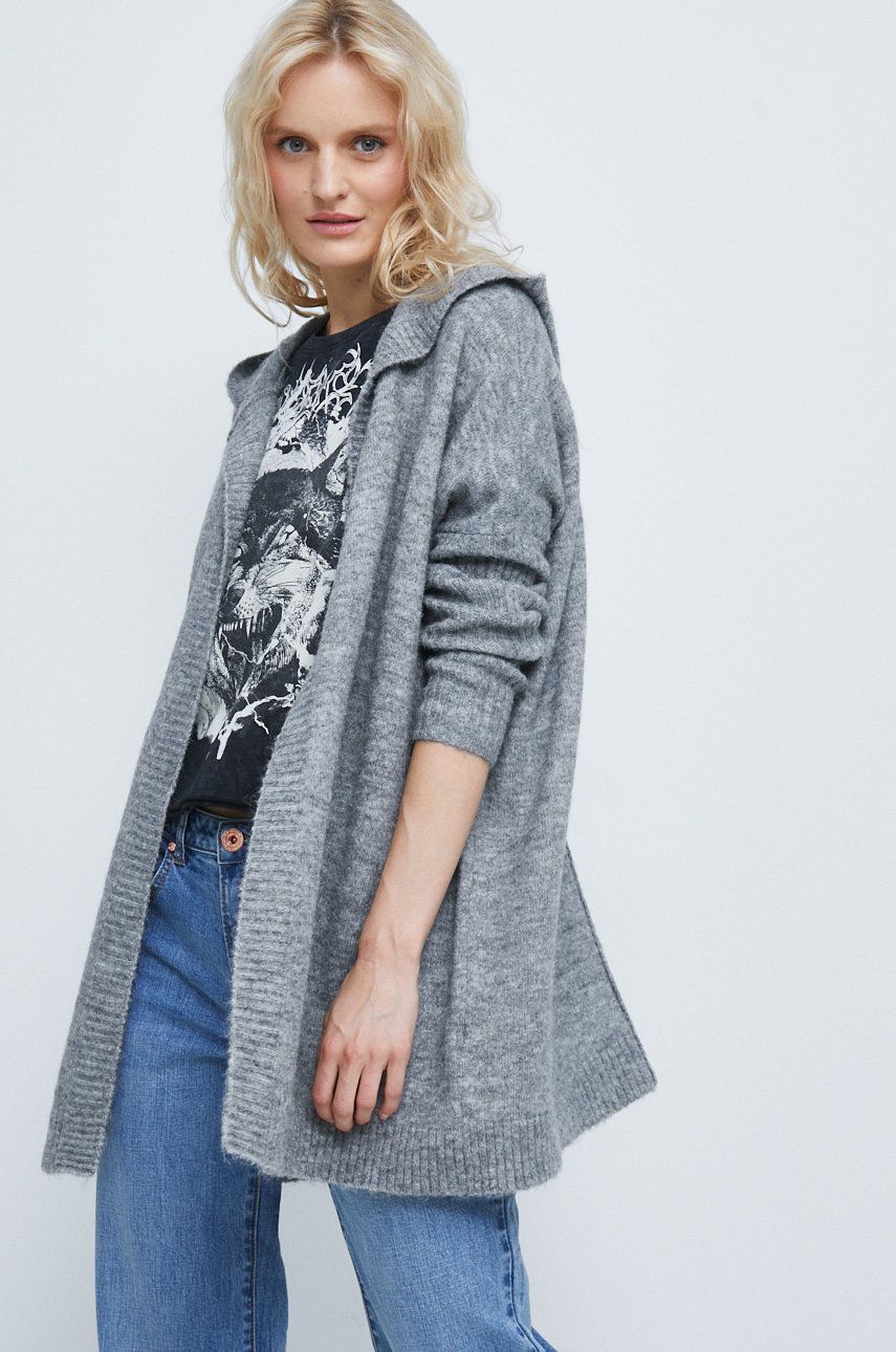 Medicine cardigan din amestec de lana femei, culoarea gri, light