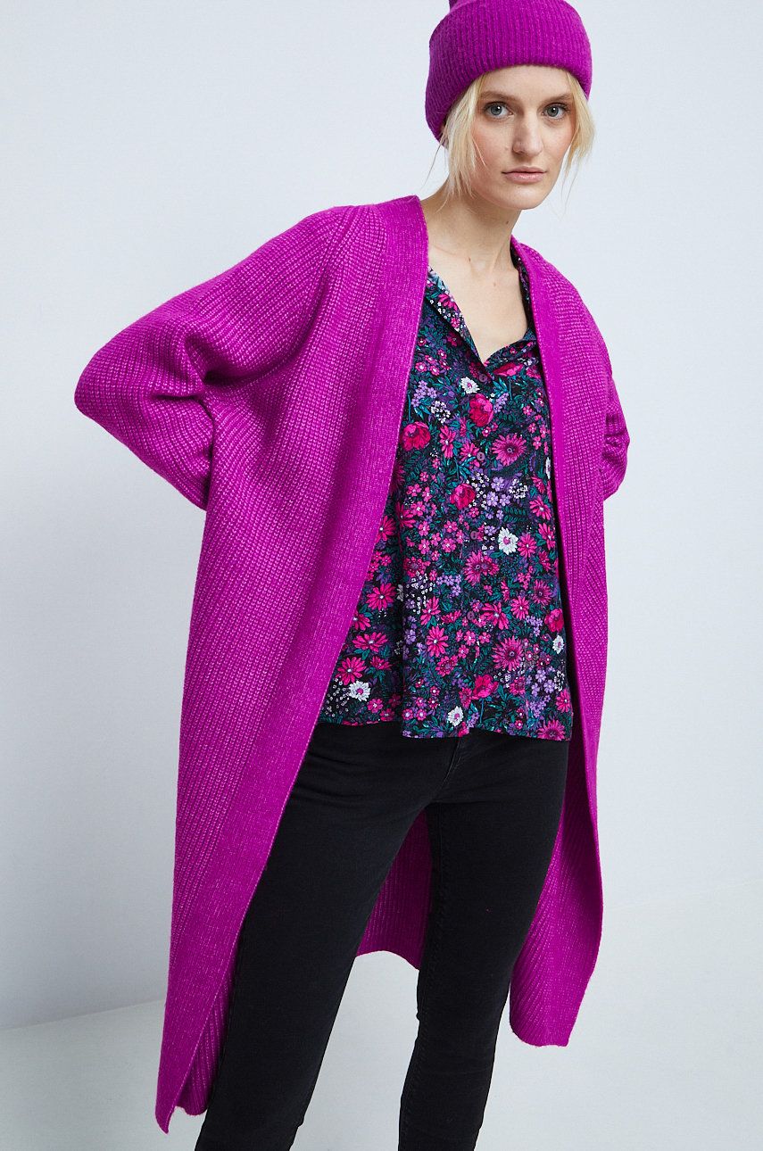 Medicine cardigan din amestec de lana femei, culoarea violet,